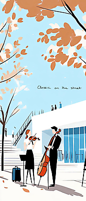 JPG 나무 공원 여자 남자 낙엽 연주 일러스트 풍경 여러명 성인 파란색 계단 공연 가을 바이올린 첼로 성인만 국내일러스트 AI일러스트 AI콘텐츠 식물 계절 공공시설 음악 컬러 다수 잎 현악기 사람 이벤트 파일형식 찰현악기