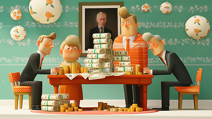 JPG 편집이미지 여자 노년 남자 액자 지폐 의자 탁자 여러명 성인 동전 재산 나눔 돈더미 분배 분쟁 상속 편집실사 AI컴퓨터그래픽 AI콘텐츠 가구 다수 돈 사람 금융 CG 파일형식 더미