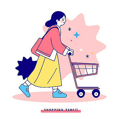 전신 여자 분홍색 가방 일러스트 한명 성인 쇼핑 걷기 쇼핑카 잡기 성인여자한명만 키치 국내일러스트 AI파일 1 잡화 컬러 컨셉 모션 사람 카트 여자한명만 성인여자만 파일형식 벡터