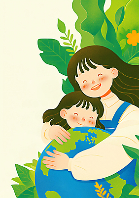 JPG 여자 꽃 지구 어린이 일러스트 포옹 자연 엄마 소녀 성인 두명 초록색 자연보호 풀잎 보호 에코 친환경 여자만 국내일러스트 AI일러스트 AI콘텐츠 식물 컬러 컨셉 잎 가족 안기 사람 환경 풀_식물 생태계 파일형식