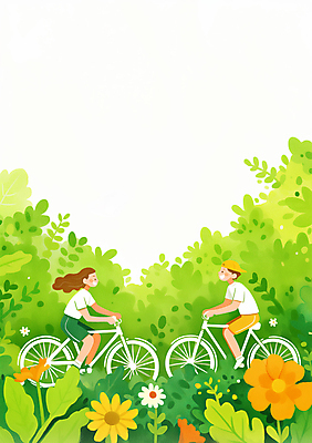JPG 전신 커플 여자 남자 꽃 어린이 일러스트 자연 소녀 소년 두명 초록색 자연보호 자전거 풀잎 보호 에코 친환경 풀숲 어린이만 국내일러스트 AI일러스트 AI콘텐츠 식물 컬러 컨셉 잎 관계 사람 환경 바이크 풀_식물 숲 생태계 파일형식