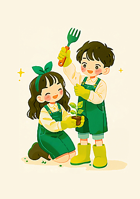 JPG 전신 여자 남자 화분 화초 어린이 장갑 일러스트 자연 장화 들기 소녀 소년 두명 초록색 자연보호 보호 식목일 에코 친환경 갈퀴 어린이만 국내일러스트 AI일러스트 AI콘텐츠 식물 잡화 기념일 컬러 신발 컨셉 모션 사람 환경 생태계 파일형식