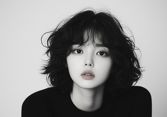 JPG 모델 편집이미지 응시 여자 흑백 한명 성인 뷰티 검은색 우아함 연예인 의료성형뷰티 성인여자한명만 편집실사 AI인물포토 AI콘텐츠 직업 1 시선 컬러 컨셉 촬영기법 사람 CG 여자한명만 성인여자만 파일형식 AI포토