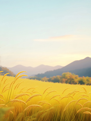 JPG 일러스트 자연 산 풍경 초원 사람없음 햇빛 노란색 평화 가을 밀밭 국내일러스트 AI일러스트 AI콘텐츠 계절 컬러 컨셉 밭 태양 밀 생태계 파일형식