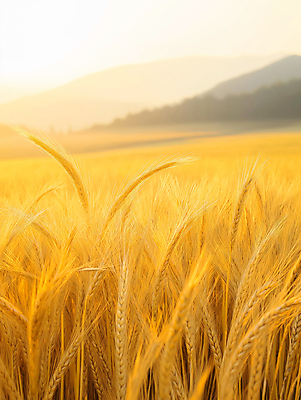 JPG 일러스트 자연 산 풍경 초원 사람없음 햇빛 노란색 평화 가을 밀밭 국내일러스트 AI일러스트 AI콘텐츠 계절 컬러 컨셉 밭 태양 밀 생태계 파일형식