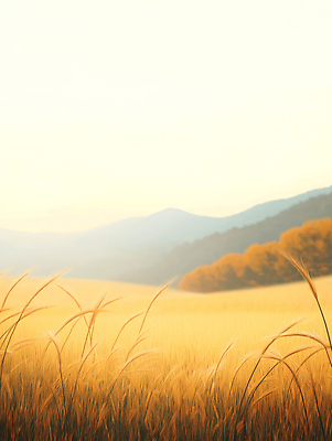 JPG 일러스트 자연 산 풍경 초원 사람없음 노란색 평화 가을 밀밭 국내일러스트 AI일러스트 AI콘텐츠 계절 컬러 컨셉 밭 밀 생태계 파일형식