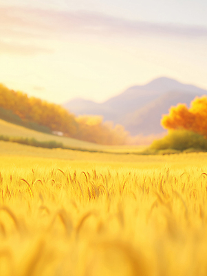 JPG 일러스트 자연 산 풍경 초원 사람없음 햇빛 노란색 평화 가을 밀밭 국내일러스트 AI일러스트 AI콘텐츠 계절 컬러 컨셉 밭 태양 밀 생태계 파일형식