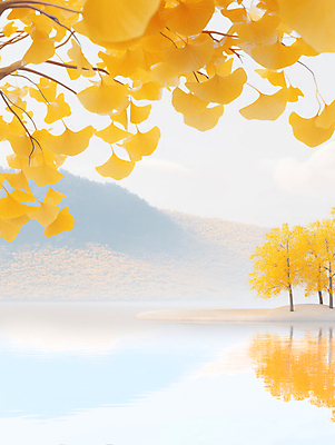JPG 호수 일러스트 자연 하늘 산 풍경 사람없음 반사 평화 가을 은행잎 은행나무 국내일러스트 AI일러스트 AI콘텐츠 나무 계절 컨셉 잎 생태계 파일형식
