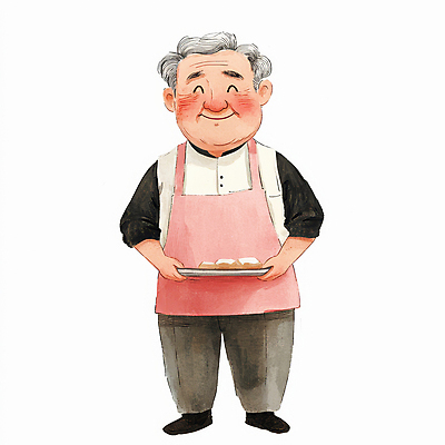 JPG 전신 캐릭터 할아버지 노년 남자 음식 분홍색 일러스트 따뜻함 한명 서기 미소 들기 앞치마 노인남자한명만 일러캐릭터 AI일러스트 AI콘텐츠 1 컬러 모션 표정 사람 성인 남자한명만 노인남자만 파일형식