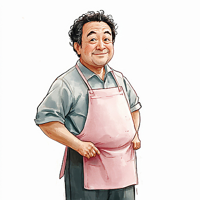 JPG 캐릭터 응시 할아버지 노년 남자 분홍색 일러스트 따뜻함 한명 서기 미소 웃음 상반신 앞치마 잡기 주름 노인남자한명만 일러캐릭터 AI일러스트 AI콘텐츠 1 시선 컬러 모션 표정 사람 성인 남자한명만 노인남자만 파일형식