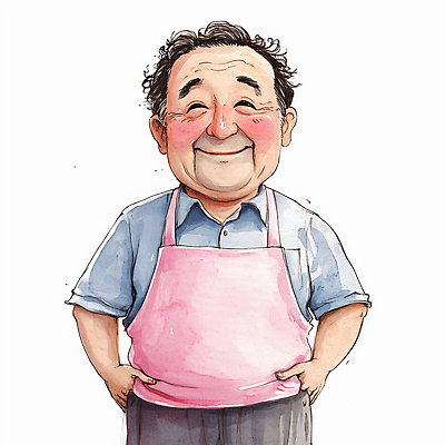 JPG 캐릭터 할아버지 노년 남자 분홍색 일러스트 따뜻함 한명 서기 미소 상반신 앞치마 주름 주머니손 노인남자한명만 일러캐릭터 AI일러스트 AI콘텐츠 1 컬러 모션 표정 사람 성인 남자한명만 노인남자만 파일형식