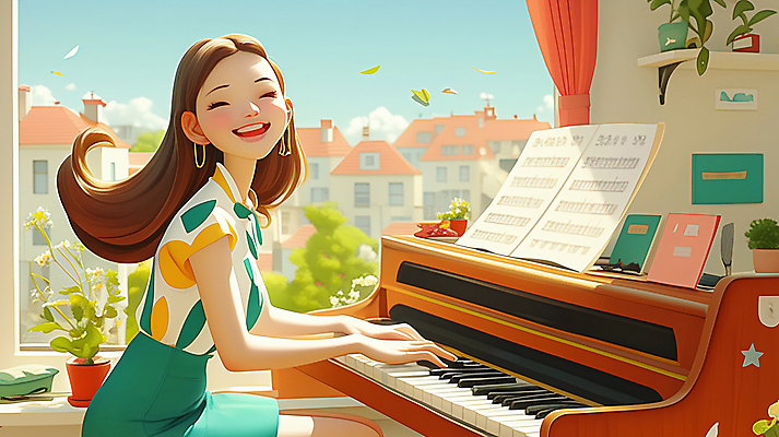 JPG 여자 행복 화초 연주 일러스트 창문 주택 실내 따뜻함 한명 미소 웃음 상반신 성인 취미 햇빛 방 피아노 악보 주택가 성인여자한명만 국내일러스트 AI일러스트 AI콘텐츠 식물 1 감정 음악 표정 사람 내부 건물 태양 건반악기 여자한명만 성인여자만 파일형식