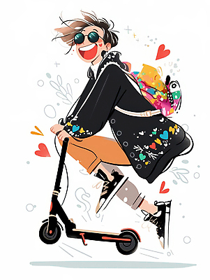 JPG 전신 여자 패션 일러스트 한명 웃음 성인 선글라스 점프 스쿠터 가을 하트 외출 역동적 백팩 성인여자한명만 모빌리티 국내일러스트 AI일러스트 AI콘텐츠 모양 1 계절 안경 교통수단 컨셉 가방 모션 표정 사람 오토바이 여자한명만 성인여자만 파일형식