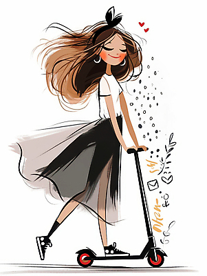 JPG 전신 모자 여자 패션 리본 이동 일러스트 한명 성인 치마 검은색 스쿠터 머리띠 외출 성인여자한명만 모빌리티 국내일러스트 AI일러스트 AI콘텐츠 1 잡화 교통수단 컬러 컨셉 장신구 하의 사람 오토바이 여자한명만 성인여자만 파일형식