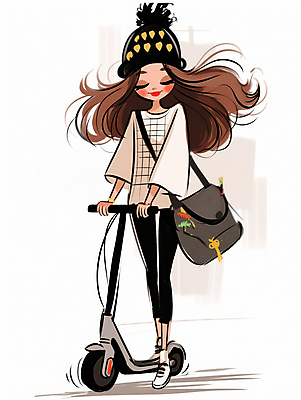 JPG 전신 모자 여자 패션 이동 일러스트 한명 성인 눈감음 스쿠터 승차 외출 크로스백 성인여자한명만 모빌리티 국내일러스트 AI일러스트 AI콘텐츠 1 잡화 교통수단 컨셉 가방 모션 사람 오토바이 여자한명만 성인여자만 파일형식