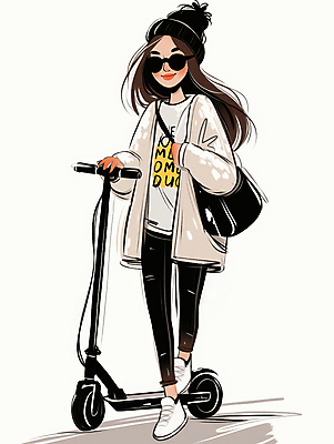 JPG 전신 여자 패션 이동 일러스트 한명 성인 캐주얼 선글라스 검은색 스쿠터 외출 크로스백 비니 성인여자한명만 모빌리티 국내일러스트 AI일러스트 AI콘텐츠 모자_잡화 1 옷 안경 교통수단 컬러 컨셉 가방 사람 오토바이 여자한명만 성인여자만 파일형식