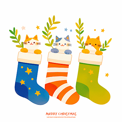 PSD 행복 별 잎 크리스마스 일러스트 미소 사람없음 장식 고양이 크리스마스양말 산타양말 국내일러스트 자연요소 식물 기념일 감정 크리스마스장식 포유류 양말 표정 반려동물 파일형식