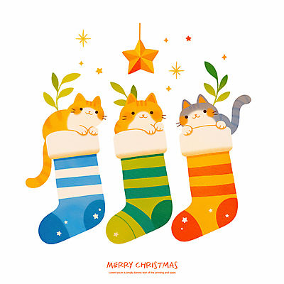 PSD 행복 별 잎 크리스마스 일러스트 미소 사람없음 장식 반짝임 고양이 크리스마스양말 산타양말 국내일러스트 자연요소 식물 기념일 감정 크리스마스장식 포유류 모션 양말 표정 반려동물 파일형식