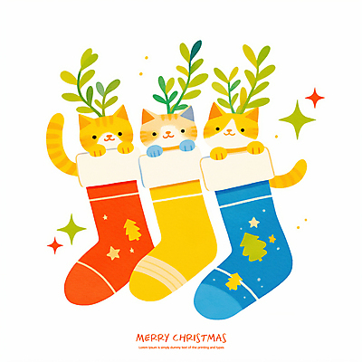 PSD 행복 잎 크리스마스 일러스트 미소 사람없음 장식 반짝임 고양이 크리스마스양말 나무모양 산타양말 국내일러스트 모양 식물 기념일 감정 크리스마스장식 포유류 모션 양말 표정 반려동물 파일형식