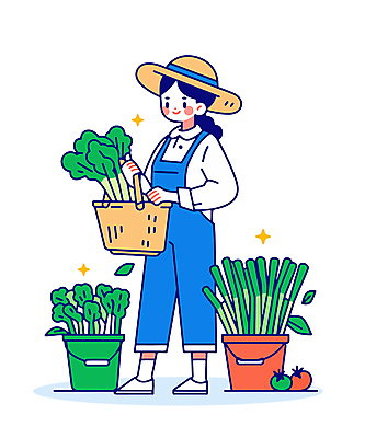 전신 여자 채소 일러스트 한명 웃음 들기 성인 반짝임 바구니 농부 양동이 밀짚모자 성인여자한명만 국내일러스트 AI파일 직업 모자_잡화 1 모션 표정 사람 여자한명만 성인여자만 파일형식 벡터
