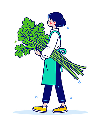 전신 여자 채소 일러스트 한명 웃음 들기 성인 걷기 농부 성인여자한명만 국내일러스트 AI파일 직업 1 모션 표정 사람 여자한명만 성인여자만 파일형식 벡터