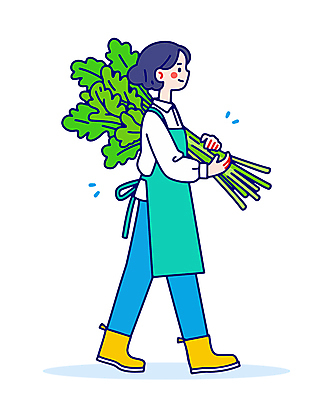 전신 여자 채소 일러스트 한명 웃음 들기 성인 걷기 앞치마 농부 성인여자한명만 국내일러스트 AI파일 직업 1 모션 표정 사람 여자한명만 성인여자만 파일형식 벡터