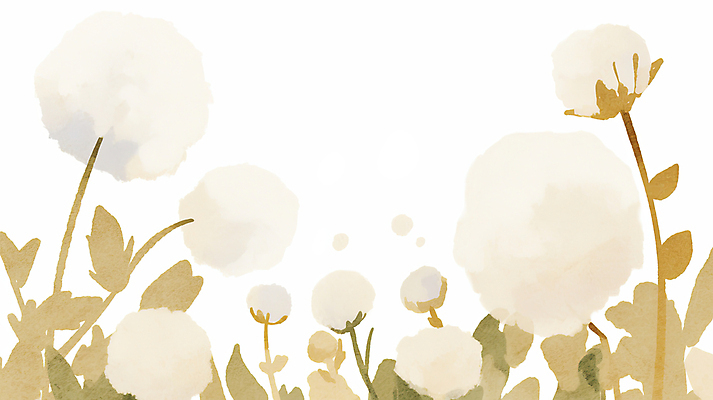 JPG 일러스트 나뭇잎 수채화 사람없음 포근함 목화꽃 아이보리 목화솜 국내일러스트 AI일러스트 AI콘텐츠 꽃 컬러 잎 감각 솜 파일형식
