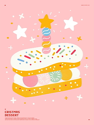 PSD 빵 분홍색 일러스트 디저트 사람없음 반짝임 별장식 크리스마스케이크 스프링클 국내일러스트 별 음식 컬러 크리스마스 모션 장식 케이크 파일형식
