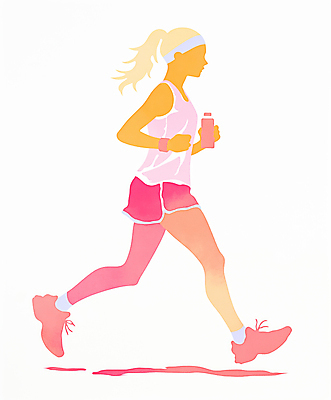 JPG 전신 여자 스포츠 분홍색 운동화 일러스트 건강 한명 성인 운동복 달리기 조깅 운동 노란색 에너지 물병 성인여자한명만 국내일러스트 AI일러스트 AI콘텐츠 1 옷 컬러 신발 모션 사람 물통 여자한명만 성인여자만 파일형식