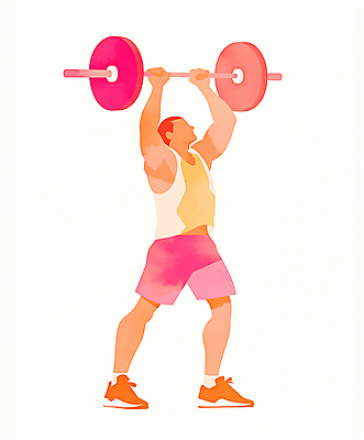 JPG 전신 무료이미지 남자 스포츠 일러스트 건강 한명 성인 빨간색 운동복 운동 헬스 주황색 힘 무게 역기 역도 근력 성인남자한명만 국내일러스트 AI일러스트 AI콘텐츠 1 옷 컬러 사람 남자한명만 성인남자만 파일형식