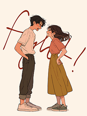 전신 부부 여자 남자 감정 허리손 일러스트 관계 성인 두명 치마 마주보기 충돌 주머니손 부부싸움 갈등 노려봄 대치 베이지색 의사소통 성인만 국내일러스트 AI파일 커플 컬러 포즈 모션 하의 표정 사람 싸움 파일형식 벡터