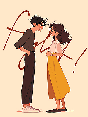 전신 부부 여자 남자 감정 일러스트 관계 성인 두명 치마 마주보기 충돌 주머니손 부부싸움 갈등 노려봄 대치 베이지색 의사소통 성인만 국내일러스트 AI파일 커플 컬러 모션 하의 표정 사람 싸움 파일형식 벡터