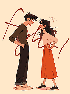 전신 부부 여자 남자 감정 허리손 일러스트 관계 성인 두명 치마 마주보기 충돌 주머니손 부부싸움 갈등 노려봄 대치 베이지색 의사소통 성인만 국내일러스트 AI파일 커플 컬러 포즈 모션 하의 표정 사람 싸움 파일형식 벡터