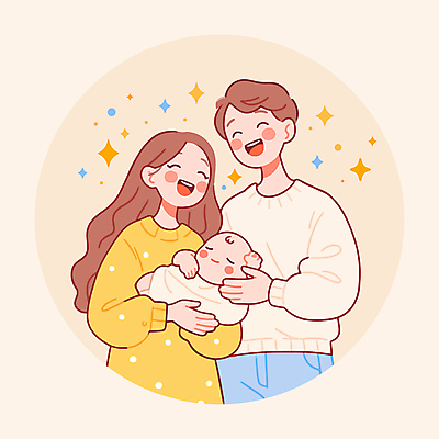 여자 남자 행복 일러스트 안기 따뜻함 사랑 미소 웃음 성인 세명 반짝임 부모 아기 국내일러스트 AI파일 감정 가족 모션 표정 사람 파일형식 벡터