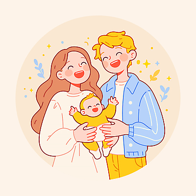 여자 남자 행복 일러스트 안기 따뜻함 사랑 미소 웃음 성인 세명 반짝임 부모 아기 국내일러스트 AI파일 감정 가족 모션 표정 사람 파일형식 벡터