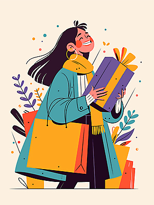 여자 행복 잎 일러스트 바람 선물 한명 미소 웃음 들기 성인 선물상자 쇼핑 쇼핑백 노란색 걷기 귀걸이 목도리 기쁨 코트 외출 베이지색 성인여자한명만 흩날리기 국내일러스트 AI파일 자연요소 식물 1 잡화 감정 컬러 가방 장신구 모션 날씨 표정 사람 상자 외투 여자한명만 성인여자만 파일형식 벡터