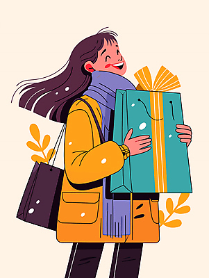 여자 행복 잎 일러스트 안기 바람 선물 한명 미소 웃음 성인 쇼핑 쇼핑백 노란색 목도리 기쁨 코트 외출 베이지색 성인여자한명만 흩날리기 국내일러스트 AI파일 자연요소 식물 1 잡화 감정 컬러 가방 모션 날씨 표정 사람 외투 여자한명만 성인여자만 파일형식 벡터