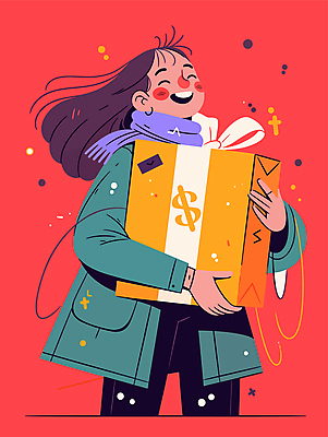 여자 행복 일러스트 안기 바람 선물 한명 미소 웃음 성인 빨간색 선물상자 쇼핑 쇼핑백 노란색 귀걸이 목도리 기쁨 코트 외출 성인여자한명만 흩날리기 국내일러스트 AI파일 자연요소 1 잡화 감정 컬러 가방 장신구 모션 날씨 표정 사람 상자 외투 여자한명만 성인여자만 파일형식 벡터