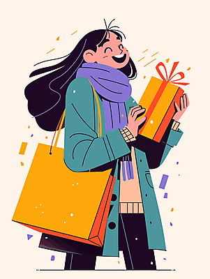 여자 행복 일러스트 바람 선물 한명 미소 웃음 들기 성인 선물상자 쇼핑 쇼핑백 노란색 목도리 기쁨 코트 외출 베이지색 성인여자한명만 흩날리기 국내일러스트 AI파일 자연요소 1 잡화 감정 컬러 가방 모션 날씨 표정 사람 상자 외투 여자한명만 성인여자만 파일형식 벡터