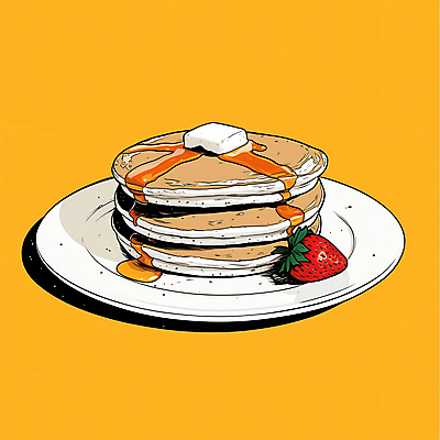JPG 접시 일러스트 딸기 사람없음 노란색 아침식사 시럽 버터 팬케이크 맛있는 국내일러스트 AI일러스트 AI콘텐츠 식기 컬러 과일 케이크 식사 파일형식