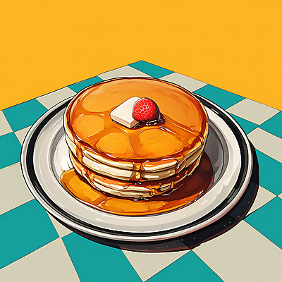JPG 접시 일러스트 딸기 사람없음 노란색 식탁보 아침식사 시럽 버터 팬케이크 맛있는 국내일러스트 AI일러스트 AI콘텐츠 식기 컬러 과일 케이크 식사 파일형식