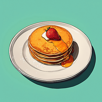 JPG 접시 일러스트 딸기 사람없음 아침식사 시럽 버터 팬케이크 민트색 맛있는 국내일러스트 AI일러스트 AI콘텐츠 식기 컬러 과일 케이크 식사 파일형식