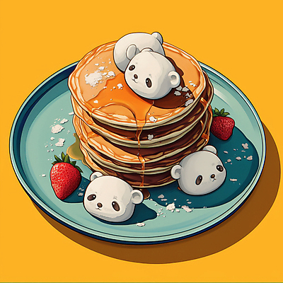 JPG 접시 일러스트 딸기 사람없음 장식 노란색 아침식사 시럽 팬케이크 곰모양 맛있는 국내일러스트 AI일러스트 AI콘텐츠 모양 식기 컬러 과일 곰 케이크 식사 파일형식