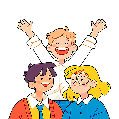 학생 여자 남자 인물캐릭터 일러스트 성공 협력 미소 웃음 상반신 성인 세명 우정 기쁨 만세 에너지 그룹 동료 긍정적 성인만 일러캐릭터 AI파일 캐릭터 감정 컨셉 관계 모션 표정 사람 친구 파일형식 벡터