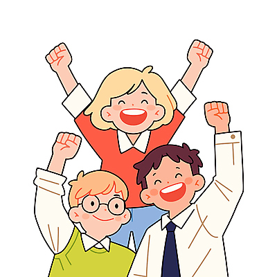 학생 여자 남자 인물캐릭터 일러스트 성공 협력 미소 웃음 상반신 성인 세명 파이팅 우정 기쁨 만세 에너지 그룹 동료 긍정적 성인만 일러캐릭터 AI파일 캐릭터 감정 컨셉 관계 모션 표정 사람 친구 파일형식 벡터
