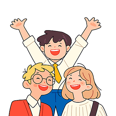 학생 여자 남자 인물캐릭터 일러스트 성공 협력 미소 웃음 상반신 성인 세명 우정 기쁨 만세 에너지 그룹 동료 긍정적 성인만 일러캐릭터 AI파일 캐릭터 감정 컨셉 관계 모션 표정 사람 친구 파일형식 벡터