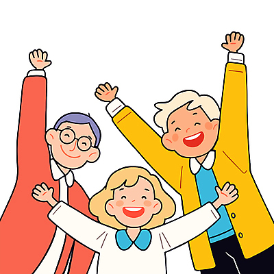 학생 여자 남자 인물캐릭터 일러스트 성공 협력 미소 웃음 상반신 성인 세명 손들기 우정 기쁨 만세 에너지 그룹 동료 긍정적 성인만 일러캐릭터 AI파일 캐릭터 감정 컨셉 관계 모션 표정 사람 친구 파일형식 벡터