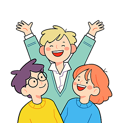 학생 여자 남자 인물캐릭터 일러스트 성공 협력 미소 웃음 상반신 성인 세명 우정 기쁨 만세 에너지 그룹 동료 긍정적 성인만 일러캐릭터 AI파일 캐릭터 감정 컨셉 관계 모션 표정 사람 친구 파일형식 벡터