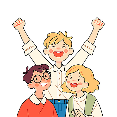 학생 여자 남자 인물캐릭터 일러스트 성공 협력 미소 웃음 상반신 성인 세명 우정 기쁨 만세 에너지 그룹 동료 성인만 일러캐릭터 AI파일 캐릭터 감정 컨셉 관계 모션 표정 사람 친구 파일형식 벡터