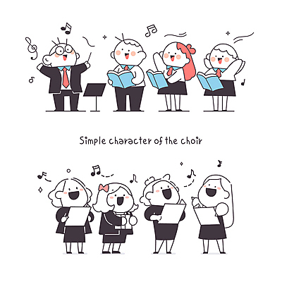 전신 여자 남자 음표 일러스트 노래 넥타이 협력 서기 미소 웃음 들기 여러명 성인 흰색 악보 심플 지휘 합창단 성인만 국내일러스트 AI파일 기호 잡화 음악 컬러 다수 모션 표정 사람 그룹 합창 파일형식 벡터